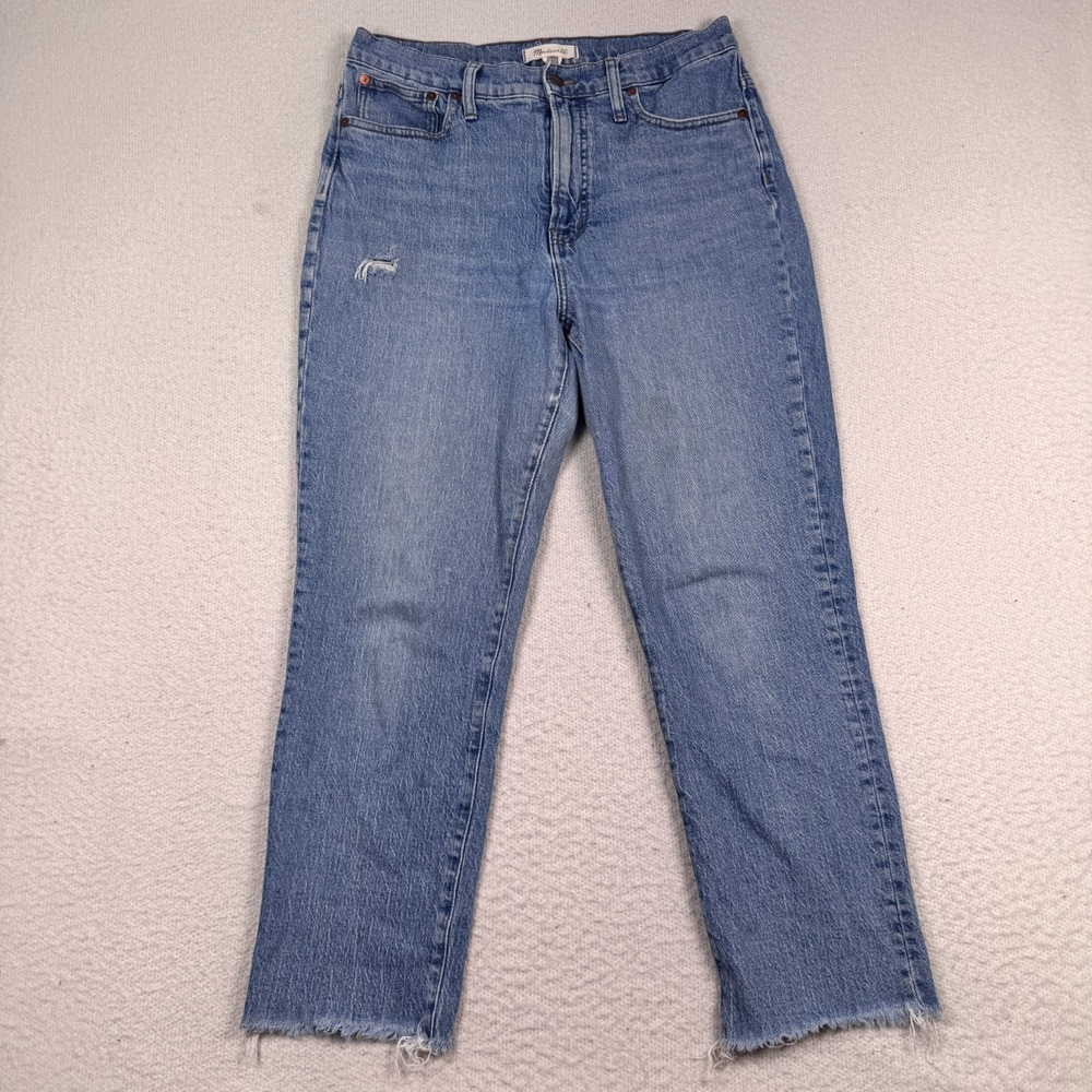 Madewell The Perfect Vintage Jeans Womens 30 Crop High Rise Raw Hem Denim Blue